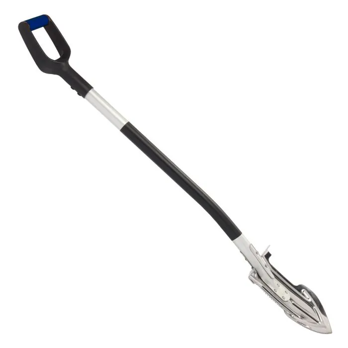 PROFI-PARTNER Spade met wortelzaag, punt van koolstofstaal met scherpe tanden, handvat van glasvezel, geïntegreerde steeksleutel en flesopener, 114 cm, demonteerbaar, oranje en zwart
