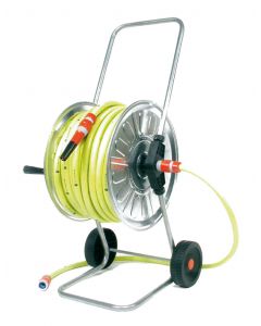Haspel, gemonteerd 50m - 1/2 inch met gele tuinslang en 1/2 inch pvc koppelingen, volledig verzinkt
