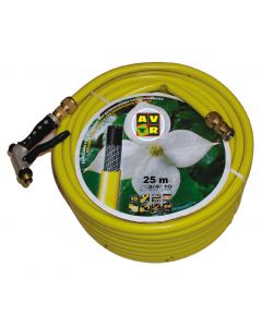 Gele slang 3/4 inch 25m, getricoteerd high twist resistant system met koperen koppelingen